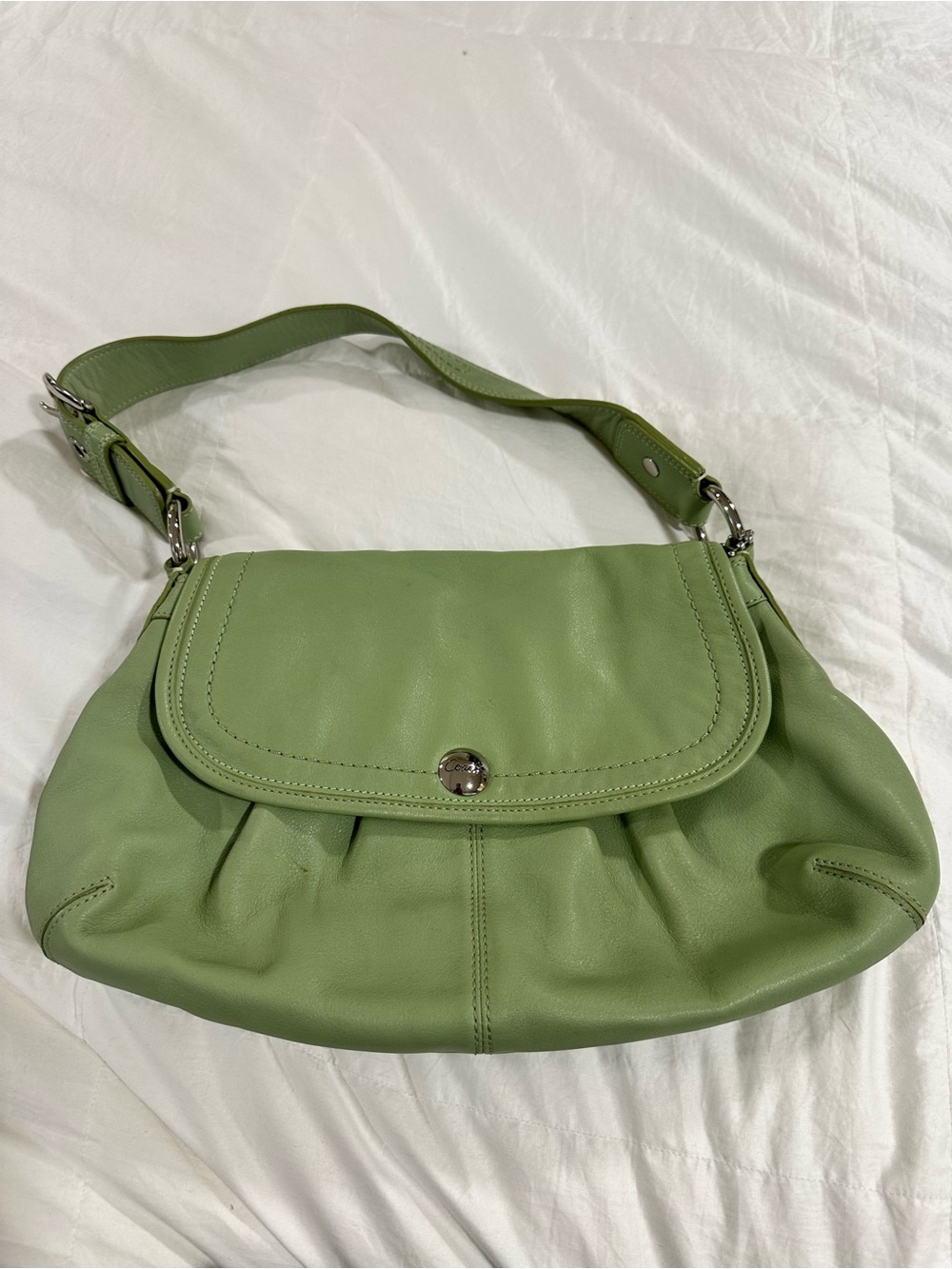 Coach Soho Pleated Sage Green Leather Shoulder Bag
